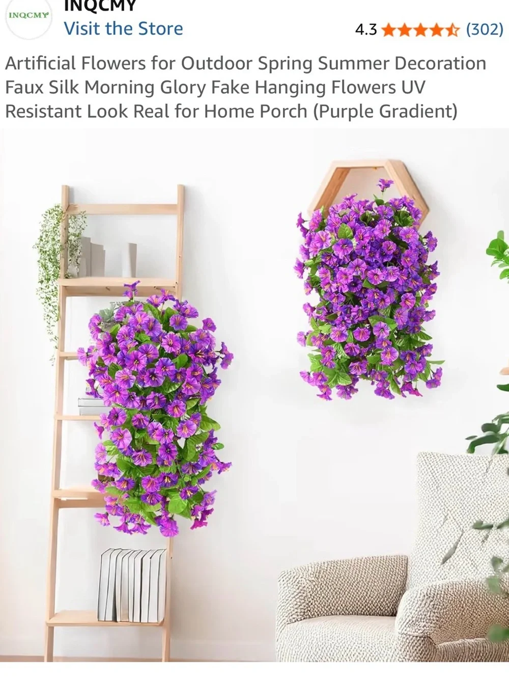 Purple Gradient Faux Morning Glory Hanging Flowers - Artificial Outdoor Accent